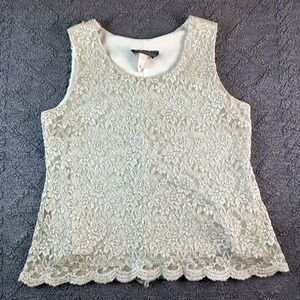 Willow Ridge Size Petite 8P Vintage Sage Green Floral Lace Tank Top Made in USA